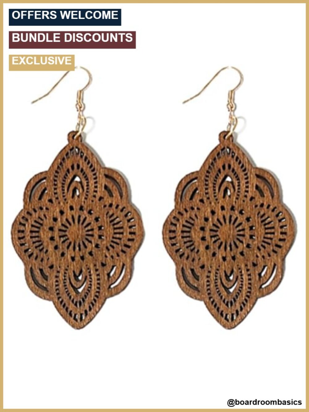 Wood Dangle Drop Earrings Geometric Hollow Lightweight Retro Boho Statement